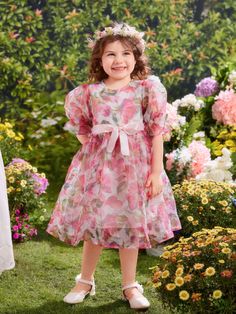 Multicolor Boho Collar Half Sleeve Knitted Fabric Floral,All Over Print Fit and Flare Embellished Non-Stretch  Toddler Girls Clothing Printed Long Frocks, Long Frock Designs, Simple Summer Dresses, Simple Frocks, Girls Frock Design, Kids Gown