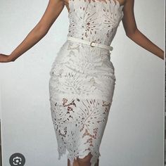 Andres Otalora White Lace Rio Guipure Strapless Dress, Size Medium - 8, More Like A 6 Summer 2024 & Sold Out At $890 Eyelet & Embroidered Accents Concealed Zip Closure At Side Bust: 34" Waist: 28" Hip: 39" Length: 37.75" Fabric: 100% Polyester; Combo 100% Leather White Hollow Out Midi Dress For Party, Elegant Sleeveless Dresses With Hollow Out Design, White Hollow Out Dress For Wedding, Chic White Hollow Out Dress, White Hollow-out Wedding Dress, White Knee-length Strapless Cocktail Dress, Chic Strapless Lace Midi Dress, Chic Spring Strapless Lace Dress, Chic Strapless Lace Dress For Spring