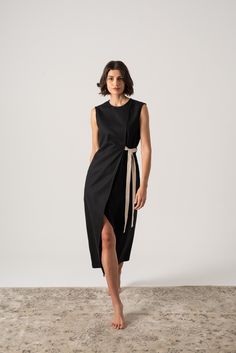 Aurore Linen Midi Dress Black - LUXMII Elegant Black Midi Length Asymmetrical Dress, Modern Black Dress With Asymmetrical Hem, Black Dress With Asymmetrical Hem For Work, Modern Black Midi Dress With Asymmetrical Hem, Elegant Black Midi Asymmetrical Dress, Chic Black Linen Dress, Modern Black Cocktail Dress, Luxury Chic A-line Linen Dress, Fitted Black Linen Midi Dress