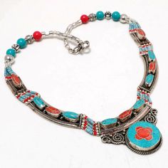 Red Coral & Turquoise Necklace 18" Handmade Necklace Gemstone Tribal Necklace Tibetan Nepali Jewelry Necklace Bohemian Ethnic Jewelry Gifts ❥Product Code- N45 ❥Metal- Silver Plated ❥Gemstone- Coral ❥Secondary Stone - Turquoise ❥Item Weight- 580 CTS ❥Theme- Love & friendship Note We are continuously adding new products in our store. So keep coming back to see more great deals on jewelry in our Store. Tibetantrader is committed to delivering the silver plated jewelry to customers. Our Talented art Red Bohemian Nickel-free Necklace, Bohemian Red Nickel-free Necklace, Bohemian Red Pendant Crystal Necklace, Red Bohemian Pendant Crystal Necklace, Bohemian Red Crystal Pendant Necklace, Nickel Free Red Necklace For Festival, Bohemian Turquoise Necklace Nickel Free, Red Gemstone Beaded Necklace In Bohemian Style, Bohemian Red Gemstone Beaded Necklaces