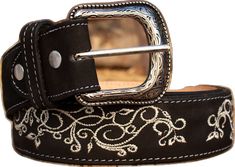 Black Western Style Embroidered Belt, Western Black Embroidered Belt, Western Style Black Belt For Western-themed Events, Western Black Belt Buckles With Silver Buckle, Western Black Belt Buckles With Silver Detail, Black Adjustable Belt For Rodeo, Black Western Belt Buckles With Silver Buckle, Adjustable Black Belt For Rodeo, Black Hand Tooled Western Belt Buckles