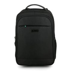 a black backpack is shown on a white background