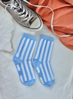 Women's Size 5-9 These Vertical blue stripes create a simple but fun style that you can pair with many different outfits!  Cotton Pokemon Core, Sock Gift, Vintage Socks, Comfy Socks, Sock Game, Bleu Turquoise, Striped Socks, Fun Style, Sock Gifts