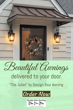 a front door with a wreath on it and the words beautiful cumings delivered to your door