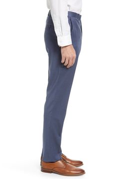 Fine Italian wool with a bit of stretch means a flexible fit in handsome dress pants in a clean flat-front cut. 37" inseam; 14 1/2" leg opening; 10 1/2" front rise; 17" back rise (size 32) Zip fly with button-tab closure Slant pockets; back button-welt pockets 99% wool, 1% spandex Dry clean Made in Canada Wool Dress Pants For Business Casual, Spring Season, Wool Dress Pants For Business Casual In Spring, Tailored Wool Dress Pants For Spring, Modern Business Casual Blue Bottoms, Modern Blue Business Casual Bottoms, Formal Wool Dress Pants For Spring, Business Dress Pants For Spring, Modern Blue Bottoms For Business Casual, Wool Dress Pants For Spring Formal Occasions