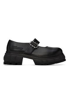 SSENSE Exclusive Black Impulse Oxfords by Virón on Sale Leather Platform Oxfords For Streetwear, Black Leather Platform Oxfords, Leather Oxfords For Streetwear, Black Oxfords With Studded Rubber Outsoles For Work, Leather Oxfords For Streetwear With Leather Footbed, Leather Mary Janes, Oxford, On Sale, Faux Leather