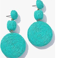 Teal Made Of Durable Wicker Raffia In Teal Blue Green Approx 3" Post Style Available In Other Colors As Well, Listed Separately. More Raffia , Rattan And Wicker Accessories In My Closet / Shop Most Of My Other Earrings Are Dangle Types That Can Be Upgraded To Solid Sterling Silver Or 14k Gold Filled Wires So If You Have Sensitive Ears Like Me, Check My Other Items For That Type. I Have A Background In Jewelry Design In Nyc And I Buy My Ear Wires From A Legitimate Metal Source Jewelry Supplies Co Blue Earrings For Summer Beach Occasion, Turquoise Earrings For Vacation In Summer, Casual Blue Earrings For Spring, Casual Turquoise Earrings For Summer, Casual Blue Earrings For Beach, Casual Blue Earrings For Summer, Casual Blue Summer Earrings, Blue Earrings For Beach In Spring, Wicker Accessories