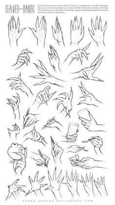 an image of hand gestures drawn in black ink on white paper with the words, clawed hands