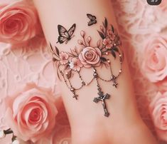 Foot And Ankle Tattoos For Women, Sparkle Hand Tattoo, Tiny Wrist Tattoos, Rose Tattoos For Women, Ankle Tattoos For Women, Hand And Finger Tattoos, Flower Wrist Tattoos, Pretty Hand Tattoos