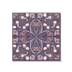 an artistic tile design in shades of purple and pink, with white flowers on it