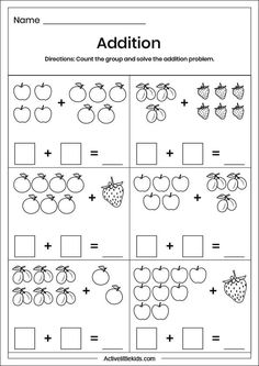 worksheet for addition to help students learn how to count the fruits and numbers