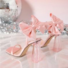 All Pink Bow Heart Heel Pink Coquette Shoes, Light Pink Quince Shoes, Quinceanera Pink Shoes, Pink Quinceanera Shoes, Pink Quince Heels, Pink Quince Shoes, Wedding Heels Pink, Glinda Core, Pink Heels With Bow