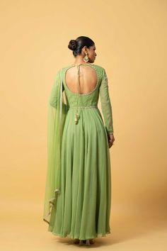 Mint green Anarkali with hand embroidery in georgette , dupatta is in soft net . Mint Green Anarkali, Off Shoulder Lehenga, Royal Blue Lehenga, Green Anarkali, Raw Silk Lehenga, Yellow Lehenga, Georgette Dupatta, Green Lehenga, Criss Cross Top