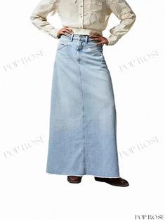 Relaxed Fit Straight-Leg Denim Midi Skirt Straight Leg Denim, Denim Midi Skirt, Light Blue Color, Types Of Skirts, Denim Skirt, Midi Skirt, Straight Leg, Light Blue, Blue Color