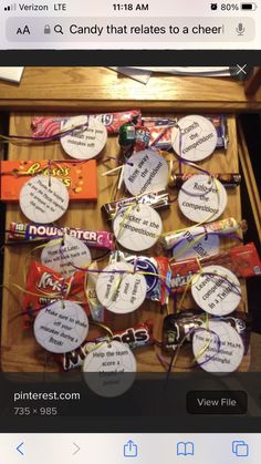 an image of some candy on a table with the caption's added to it