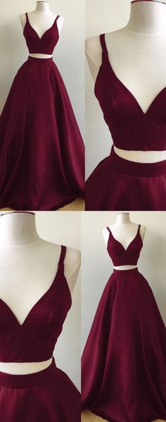 Two Piece Evening Dresses, Burgundy Prom, Homecoming Formal Dresses, Evening Dress Long, V Neck Prom Dresses, Burgundy Prom Dress, Girls Formal Dresses