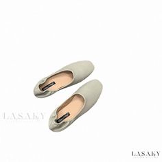 Lasaky - Grandma Flat Shoes: Square Toe Slip-On Loafers for Effortless Style Gray Slip-on Loafers For Spring, Gray Flat Heel Loafers For Spring, Gray Round Toe Loafers For Spring, Gray Spring Loafers With Flat Heel, Gray Round Toe Flats For Spring, Casual Beige Pointed Toe Flats For Summer, Casual Gray Slip-on Flats, Gray Flats For Spring, Gray Slip-ons With Flat Heel