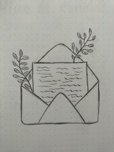 an envelope with some plants growing out of it and the letter is in black ink