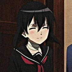 an anime character with long black hair wearing a school uniform and looking at the camera