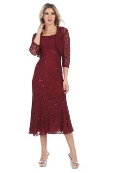 Plus Size Dresses Mother of the Bride - Burgundy / S Formal Dress With Jacket, Lace Bolero Jacket, Mother Of Bride Dress, Sukienki Plus Size, Lace Bolero, Semi Formal Dress, Semi Formal Dresses, Mother Of Bride, Bolero Jacket