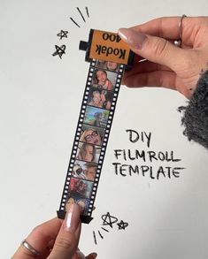 a person holding a film strip with pictures on it and the words diy film roll template