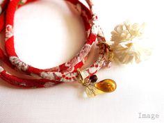 Kimono Bracelet, Sakura red Japanese Necklace, Japanese chirimen , Lovely Sakura flower on red - HANA MORI - Red Bohemian Wrap Bracelet As A Gift, Red Hand Wrapped Wrap Bracelet As Gift, Red Hand Wrapped Wrap Bracelet Gift, Gift Red Hand Wrapped Wrap Bracelet, Japanese Bracelet, Japanese Necklace, Necklace Japanese, Japanese Gifts, Sakura Flower