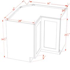 an image of a kitchen cabinet with measurements for the door and drawer on each side