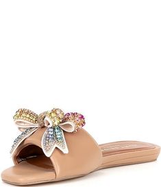 Kurt Geiger London Kensington Embellished Bow Flat Sandals | Dillard's Designer Embellished Sandals For Spring, Designer Embellished Open Toe Sandals, Designer Crystal Embellished Sandals For Spring, Leather Flat Heel Sandals With Rhinestones, Leather Sandals With Rhinestones And Flat Heel, Embellished Leather Sandals With Open Heel, Chic Leather Sandals With Rhinestones, Spring Leather Sandals Embellished, Chic Flat Embellished Sandals