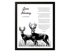 two deer standing next to each other in front of a poem