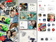 an iphone screen with various images and numbers on the side, including two people in hats