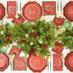 Add a joyful elegance to your holiday table with the Season of Joy collection. Each plate features a red center with the word “joy” centered in gold foil script and adorned with a mistletoe half wreath encircled with a cheerful red plaid pattern and a gold foil scalloped edge trim. Sure to make your holiday merry and bright. Item Details: Each package contains 8 plates Plates measure 10 inches in diameter Made of paper Not suitable for microwave use Red, green, and gold foil Dark Green Trim, Thanksgiving Setting, Bee Napkins, Holly And Berries, Paper Guest Towels, Word Joy, Paper Cocktail Napkins, Plastic Cutlery, Merry Christmas To All