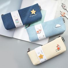 Canvas Pencil Pouch with Brooch | A Lot Mall School Pouch Pencil Cases, Cute Pouch Aesthetic, Cute Pouches For School, Tempat Pensil Aesthetic, Pencil Box Aesthetic, Aesthetic Pencil Cases, Simple Pencil Pouch, Pencil Pouch Aesthetic, Aesthetic Pouch