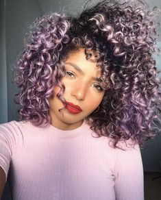 Curly Hair Vivid Color, Purple Curly Hair, Lavender Hair Colors, Light Hair Color