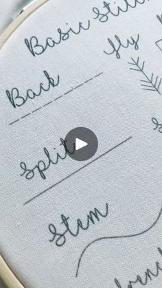 a close up of a cross stitch pattern on a white cloth with words written in cursive writing