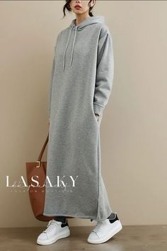 Lasaky - Durable Long Sleeve Dress with a Roomy Fit Dress In Autumn, Sweatshirt Dresses, Long Sleeve Sweatshirt Dress, Winter Plus Size, Costumes Dresses, Classic Clothing, Korean Fashion Dress, Hooded Dress, Oversized Dress