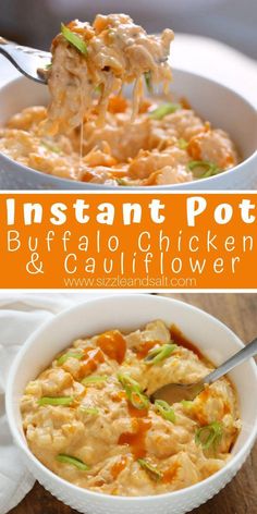 instant pot buffalo chicken and cauliflower casserole is an easy dinner recipe