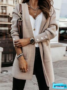 Casual Chique Stijl, Style Désinvolte Chic, Plain Sweaters, Style Casual Chic, Beige Vest, Types Of Coats, Cardigan Casual, Mode Casual, Winter Cardigan