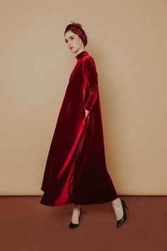 Velvet Maxi Gown – VAST Romantic Lines, A Line Long Dress, Baggy Dresses, Maxi Dress Winter, Low Back Dresses, Red Velvet Dress, Velvet Maxi, Velvet Maxi Dress, Frill Dress