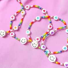 Smiley Face Heart Mixed Bead Bracelet Cheap Cute Smiley Face Beaded Bracelets, Clay Bead, Gold Bead Bracelets, Rainbow Beads, Fimo Clay, Hematite Beads, Colorful Bracelets, Heart Beads, Phone Charm