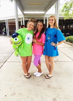 DIY Monsters Inc costumes Diy Halloween Costume Ideas, Trio Costumes, Carnaval Costume, Diy Girls