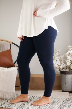 The best leggings that have a slimming waistband and long length! Our bestselling high waist leggings available in various colors. They are super high rise and stretchy. High rise stretchy long length leggings for women. High waist Tummy control Super stretchy One size fits most (0-12) Navy Blue Leggings Outfit, Navy Leggings Outfit, Blue Leggings Outfit, Dress And Ankle Boots, Plus Size Legging Outfits, Leggings Outfit Casual, Navy Blue Leggings, Teaching Outfits, Navy Leggings