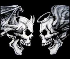 two skulls with wings on their heads