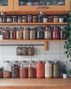 the shelves are filled with many different types of spices