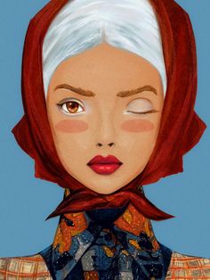 a painting of a woman wearing a red head scarf