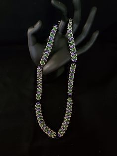 "Elfweave Chainmaille Necklace Purple, Green and Black Anodized Aluminum jump rings Stainless Steel jump rings Stainless Steel Lobster Claw Clasp Approximately  20\" in length There are two different sides to this necklace so you're getting 2 necklaces for the price of one.  One side shows the stabilizing jump rings the other does not. Both sides are beautiful. Handmade by me in the Great USA Support Small Business. Thank you for looking." Chainmaille Necklace Tutorial, Franklin Nc, Chainmaille Necklace, Chainmaille Jewelry, Chainmail Jewelry, Wire Jewelry Tutorial, Chain Maille Jewelry, Necklace Purple, Necklace Tutorial