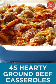 a casserole dish with meatballs and cheese in it, on top of a table