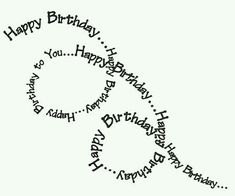 the words happy birthday written in black on a white background