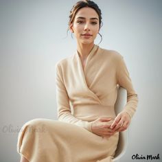 Olivia Mark - Cross-Neck Sheep Wool Sweater Dress with Waist Cinched Fit, Knee-Length Design Knee Length Sweater Dress, Knee Length Sweater, Woolen Sweater, Cashmere Sweater Dress, Wool Sweater Dress, Bodycon Sweater Dress, Cashmere Outfits, Woolen Sweaters, Sweater Maxi Dress