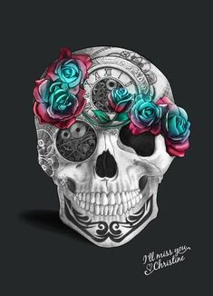 a skull with roses on it's head