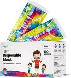 children's disposable face masks with colorful tie dyes